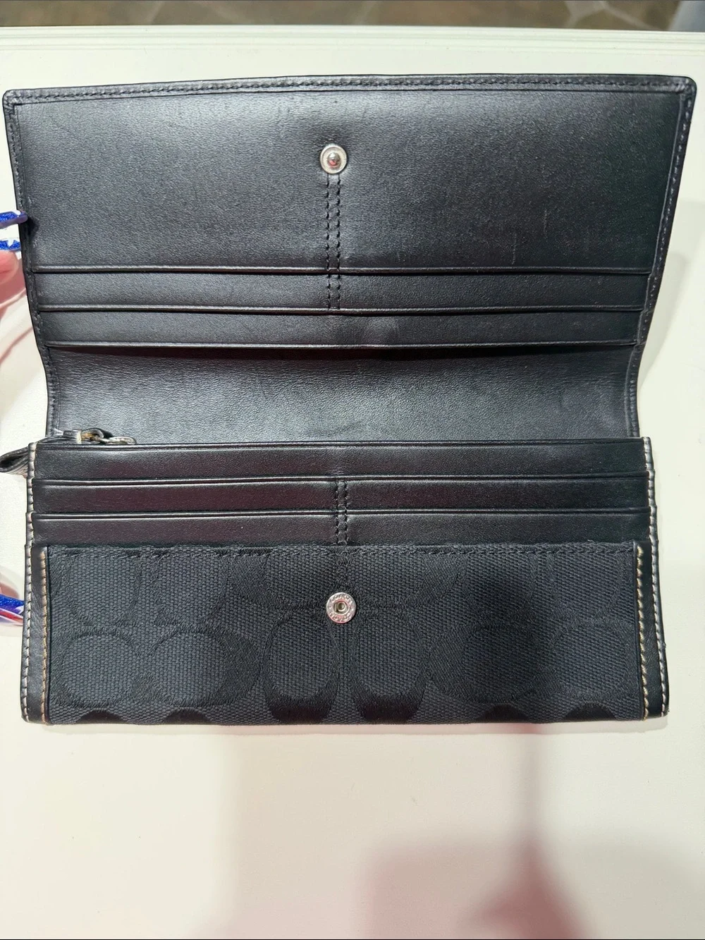 Coach Black Signature Continental Wallet with Leather Trim